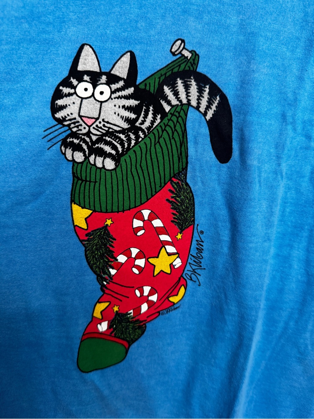 XXL NEW Blue Long Sleeve B. Kliban Crazy Shirts Hawaii Cat Christmas Stocking - Picture 7 of 11